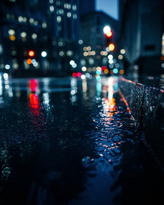 Ciudad, noche, luces, carretera