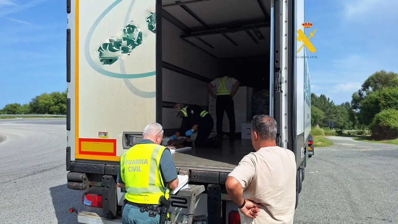 Parte de los ejemplares de besugo intervenidos por la Guardia Civil y Gardacostas durante el operativo realizado en la N-642, en el t&eacute;rmino municipal de Foz.