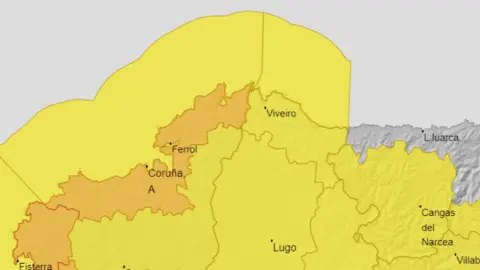 Mapa de Galicia bajo la alerta amarilla