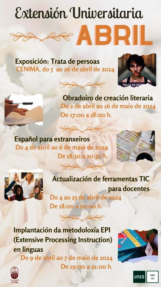 CARTEL ACTIVIDADES DA UNED FOZ EN ABRIL 2024