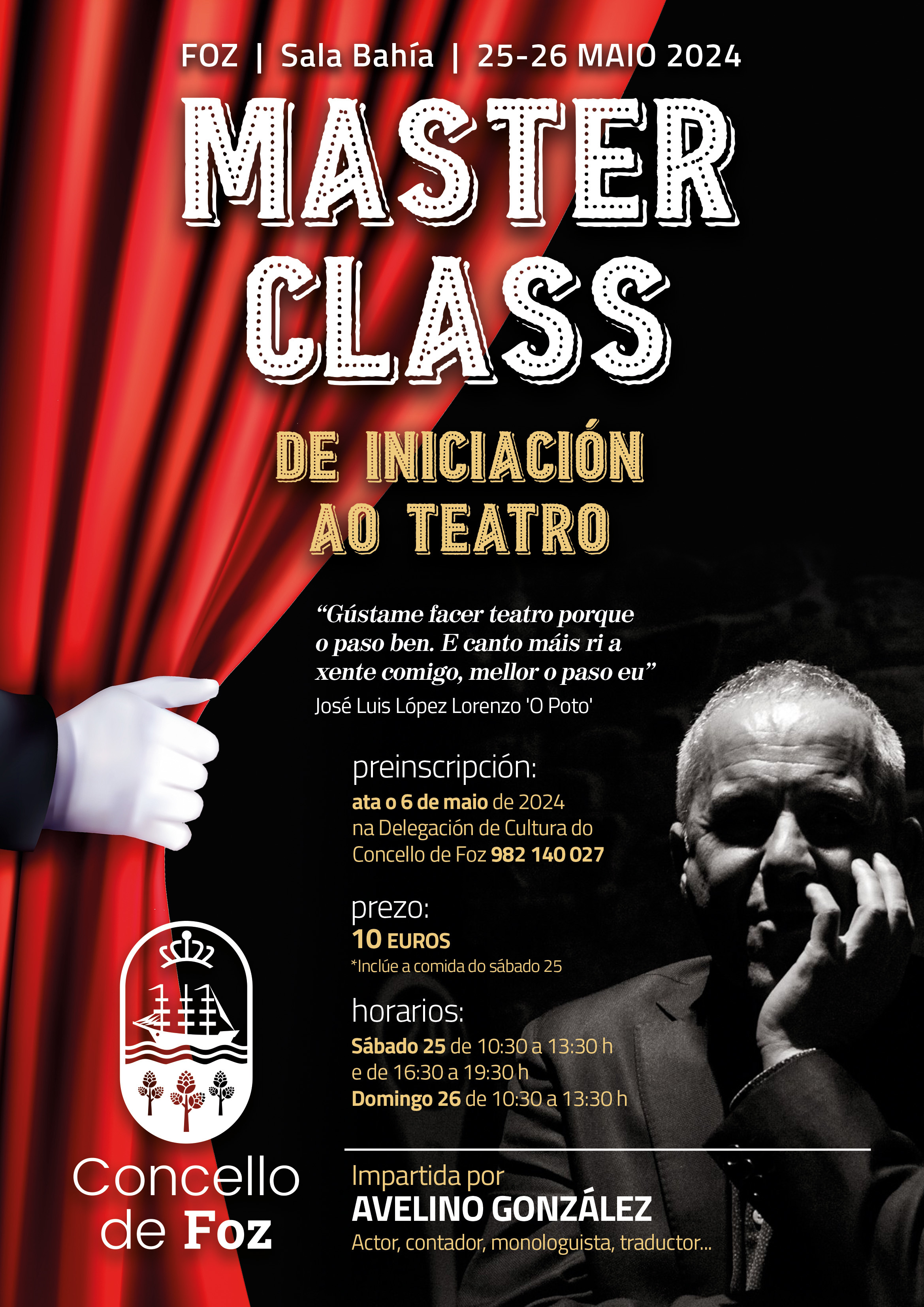 CARTEL MASTER CLASS DE TEATRO EN FOZ (MAIO 2024)