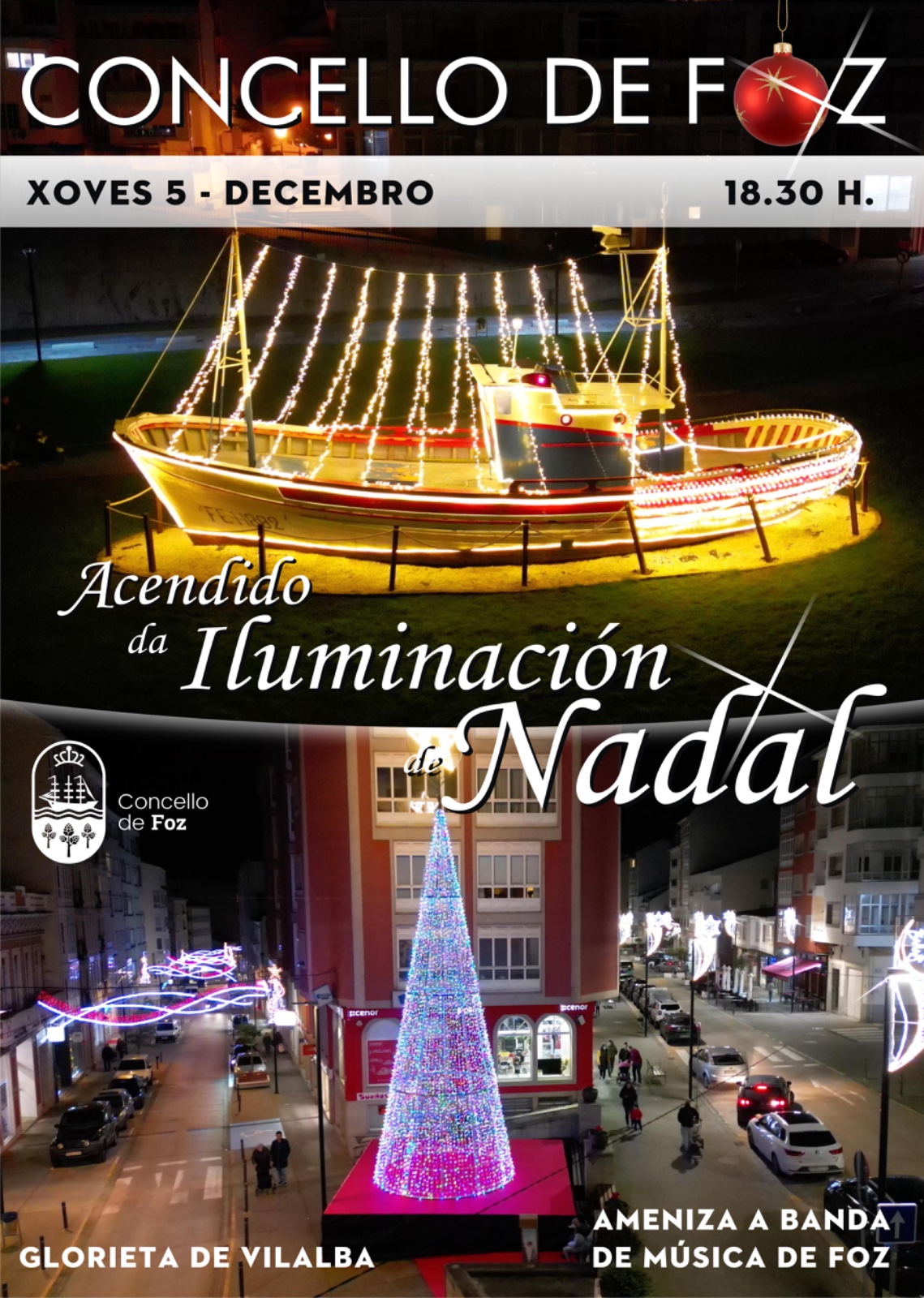CARTEL ACENDIDO DE NADAL ALUMEADO EN FOZ (05-12-24)