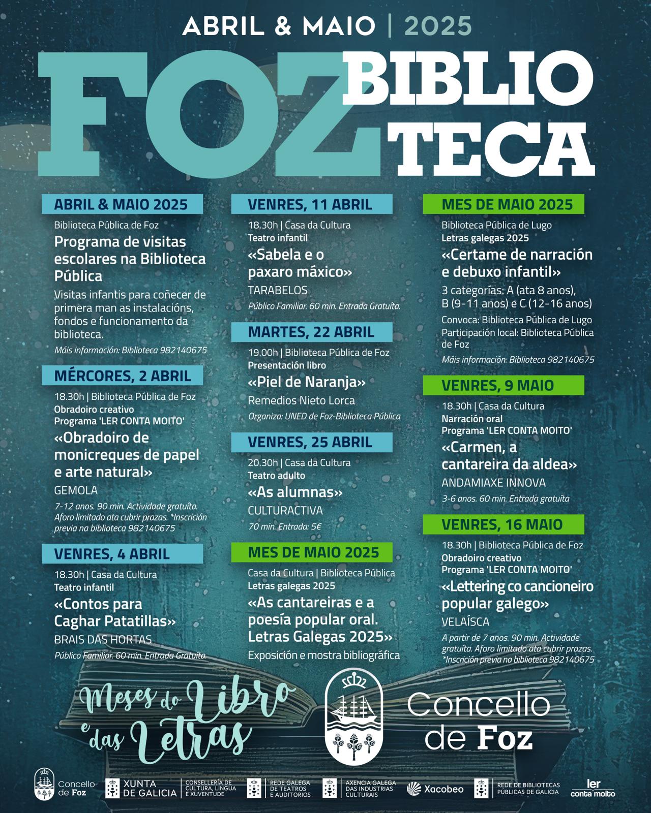 CARTEL ACTIVIDADES CULTURAIS FOZ PARA ABRIL E MAIO DE 2025