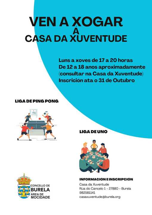 O CONCELLO DE BURELA ABRE INSCRIPCIÓNS NAS LIGAS DE PING PONG E UNO NA CASA DA XUVENTUDE 