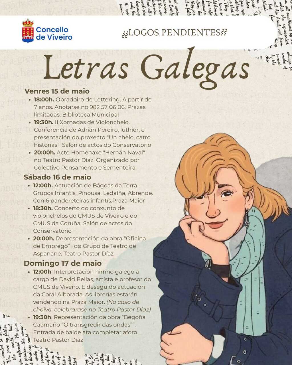 Cartel Viveiro celebrará as Letras Galegas cun programa de actividades culturais do 15 ao 17 de maio