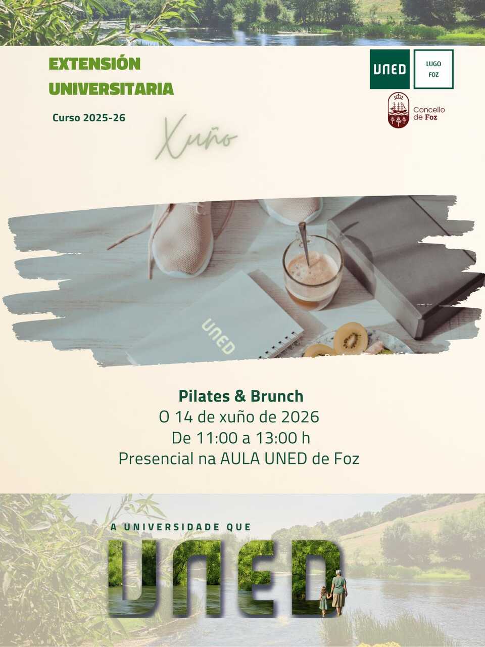 CARTEL ACTIVIDADE PILATES E BRUNCH DA UNED DE FOZ (14-06-26)
