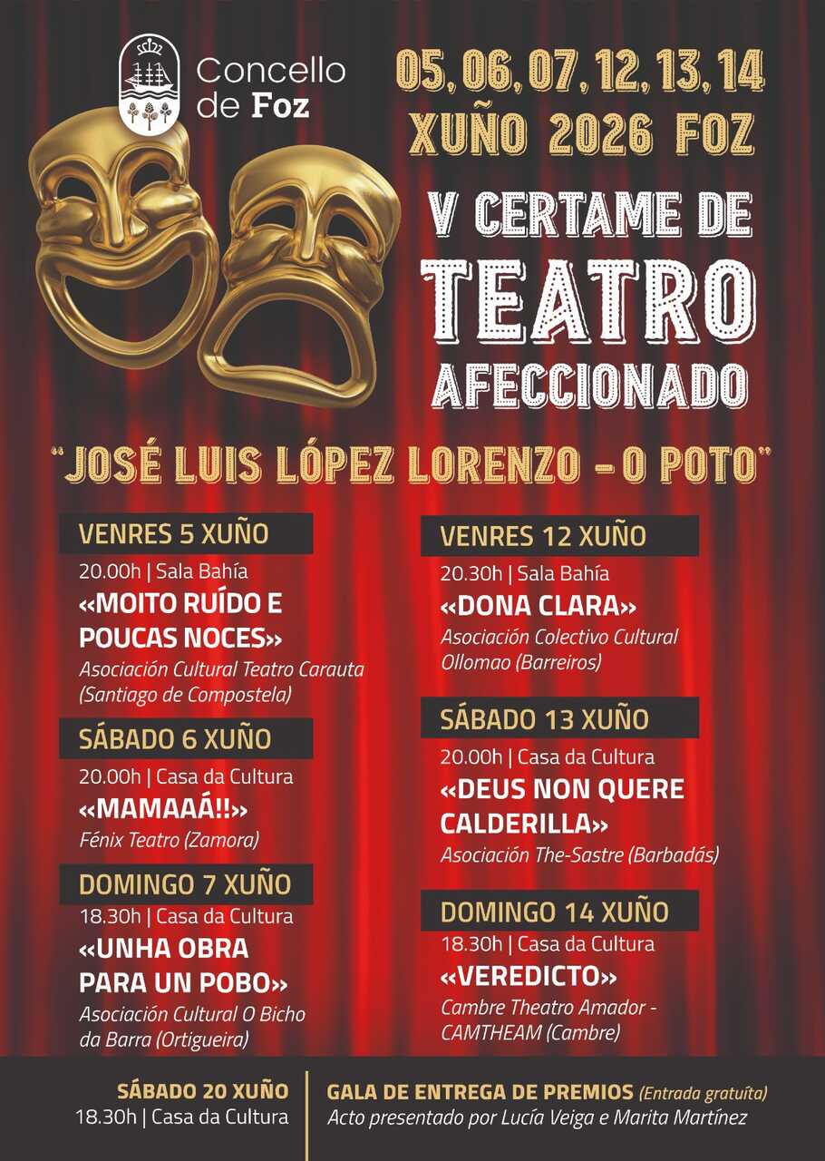 CARTEL V CERTAME DE TEATRO AFECCIONADO CONCELLO DE FOZ (XUÑO 2026)